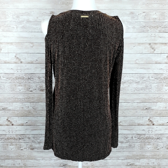 Michael Kors Cold Shoulder Top M Gold Black 198 - Picture 2 of 6